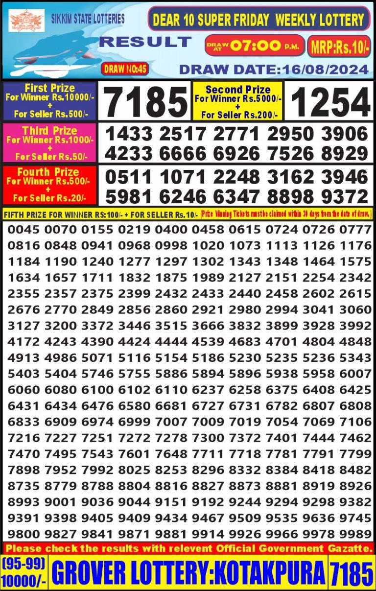 dear 10 lottery result 7pm