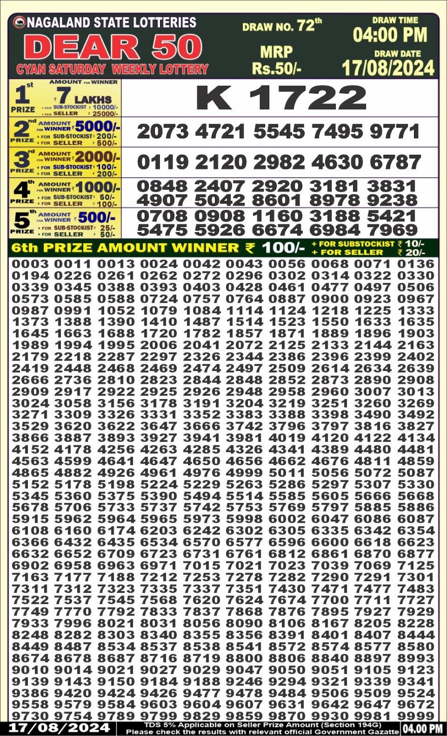 dear 50 weekly lottery result 4pm