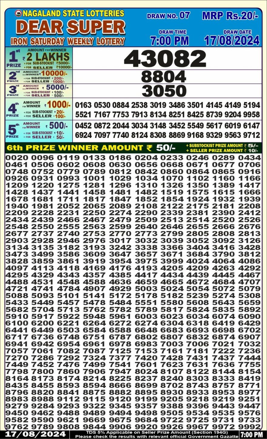 dear super lottery result 7pm