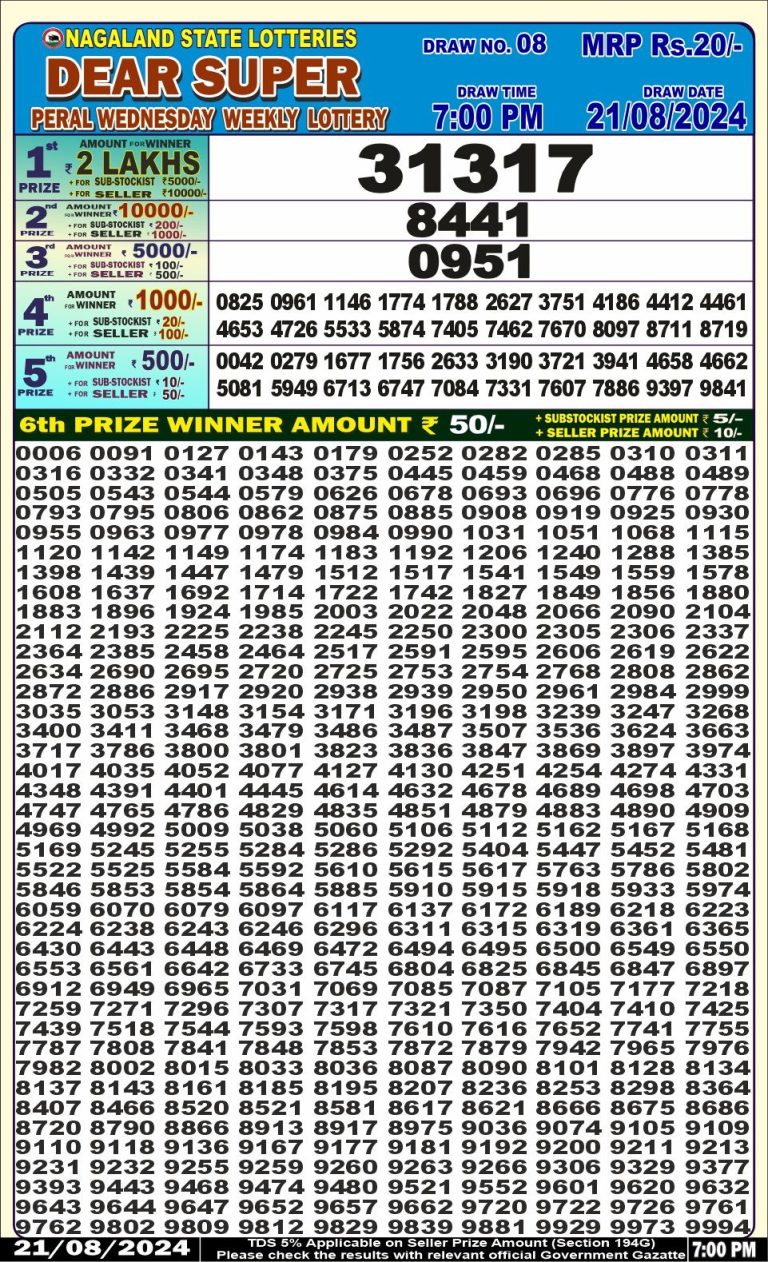 dear super lottery result 7pm