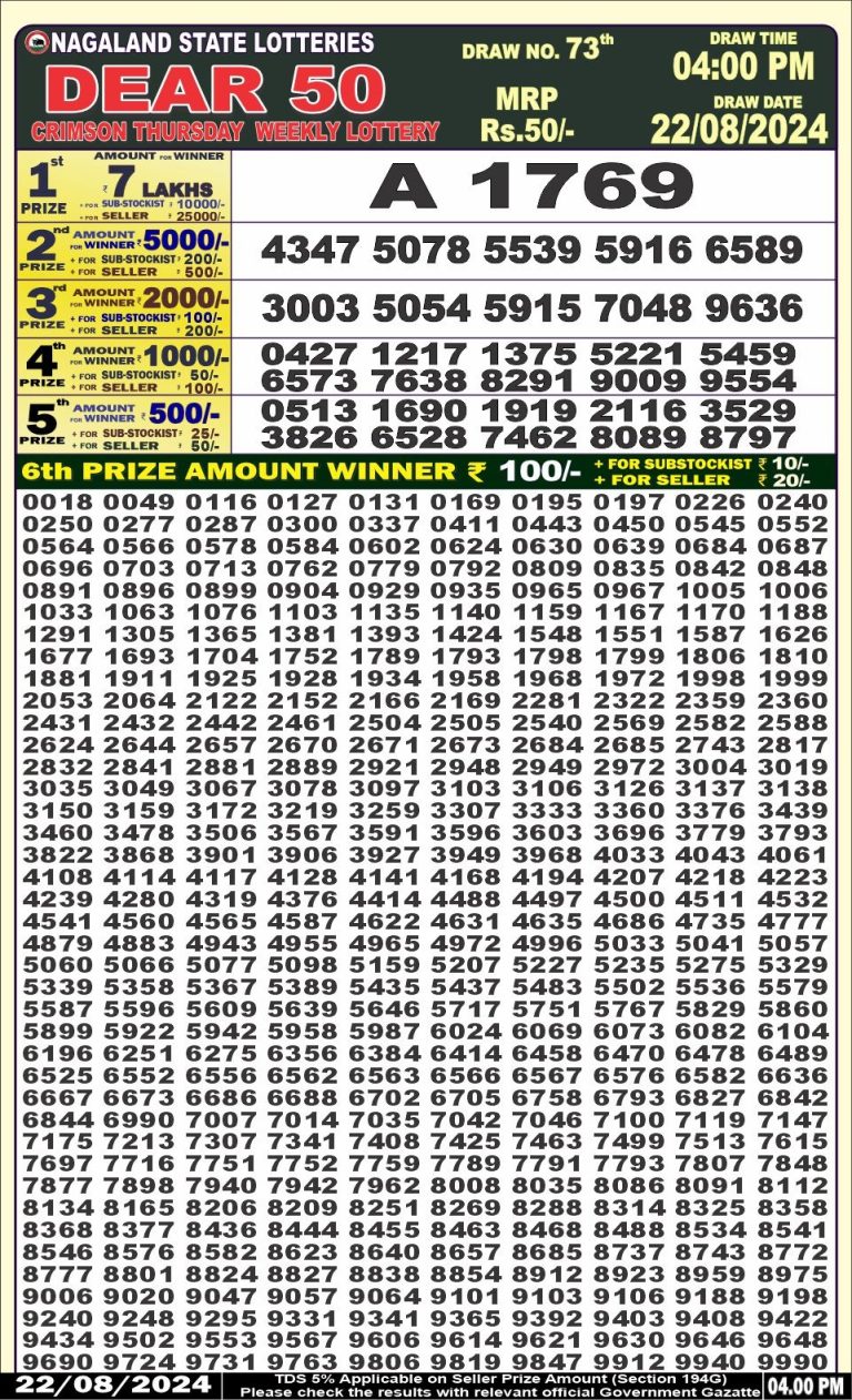 dear 50 weekly lottery result 4pm