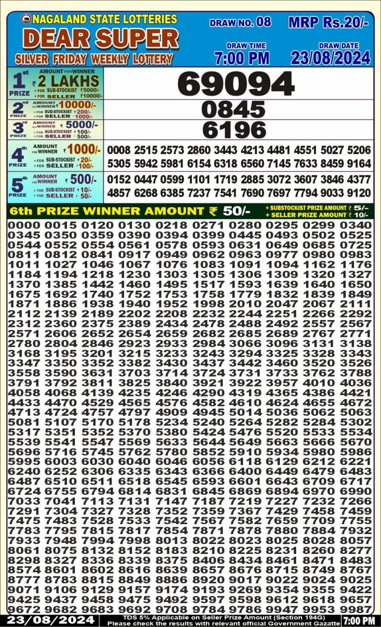 dear super lottery result 7pm