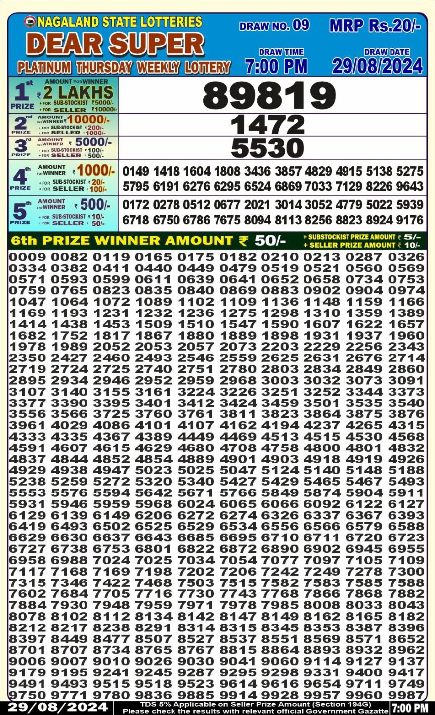 dear super lottery result 7pm