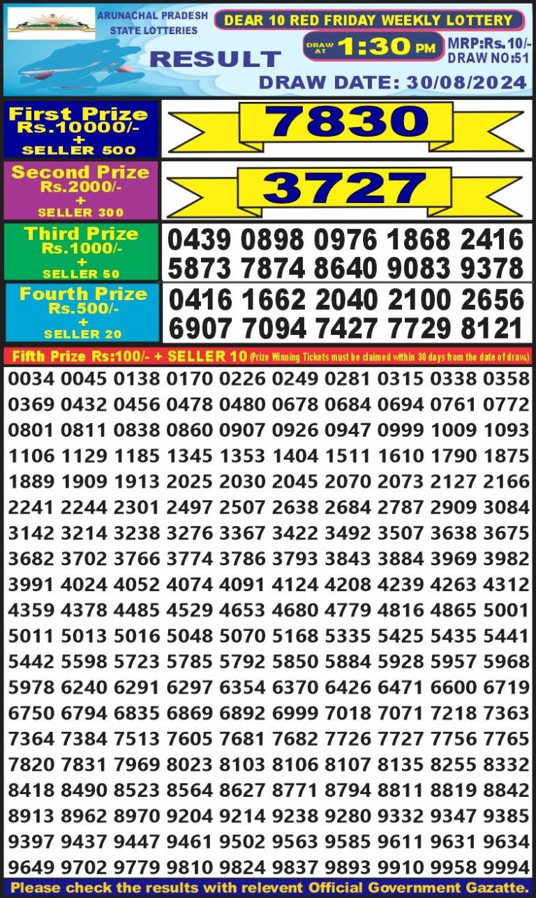 dear 10 weekly lottery result 1:30pm