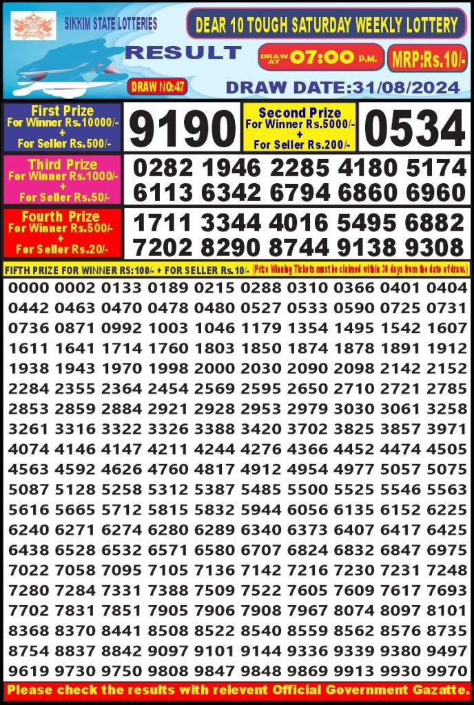 dear 10 weekly lottery result 7pm