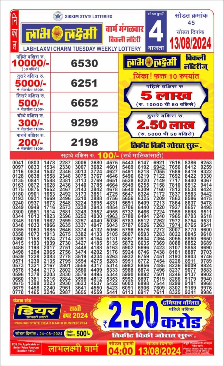 labhlaxmi weekly lottery result