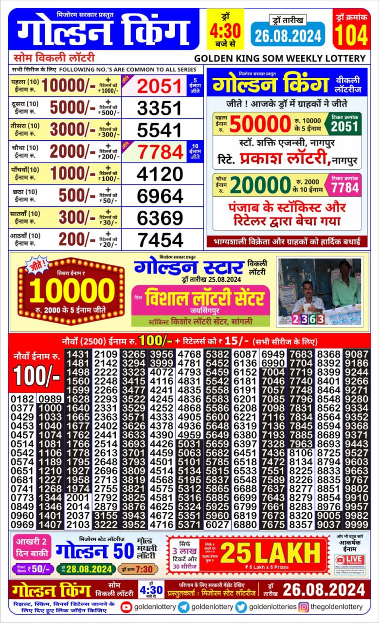 golden king weekly lottery result 4:30pm