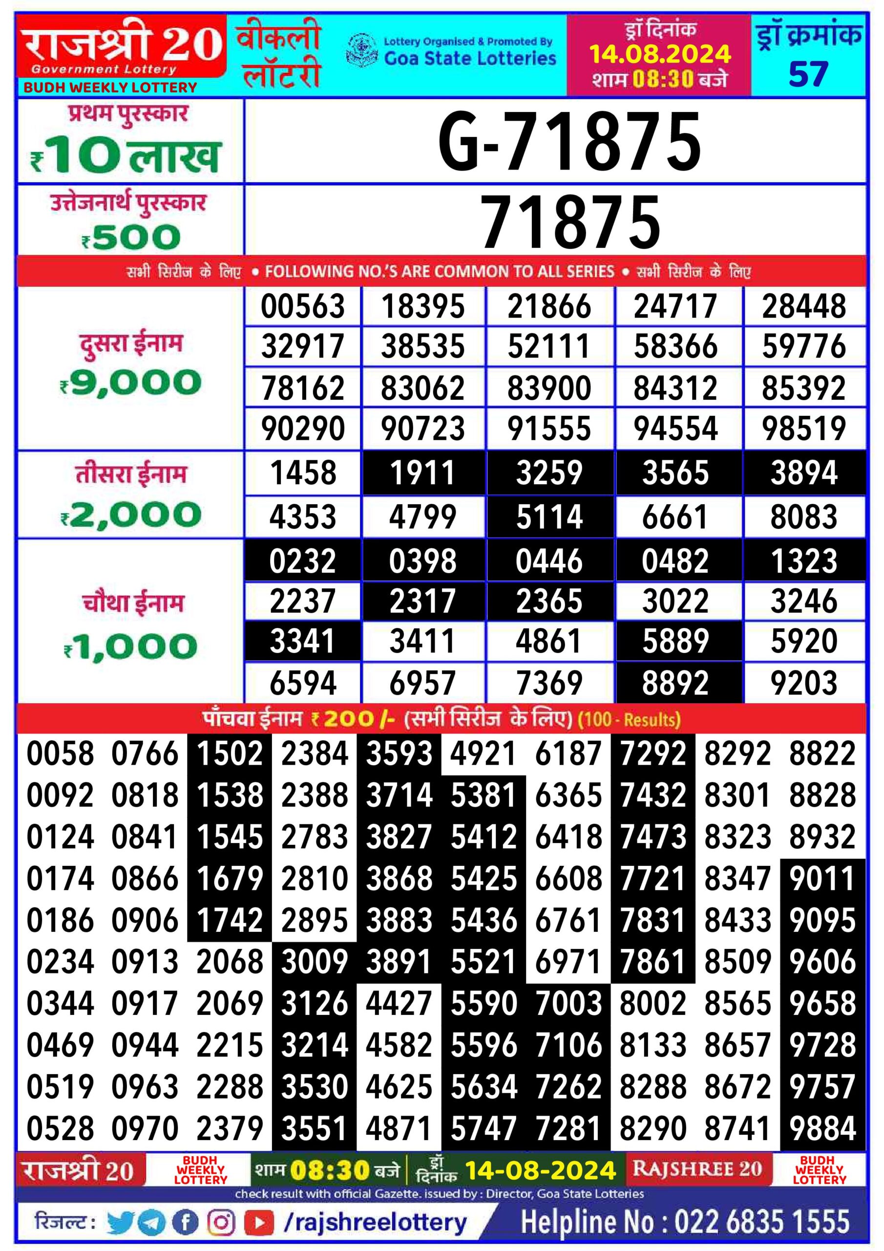 rajshree 20 lottery result 8:30pm