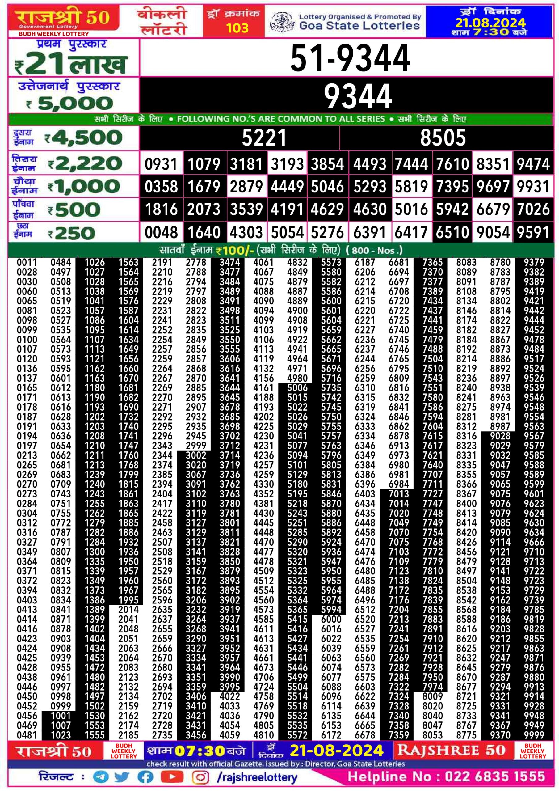 rajshree 50 lottery result 7:30pm