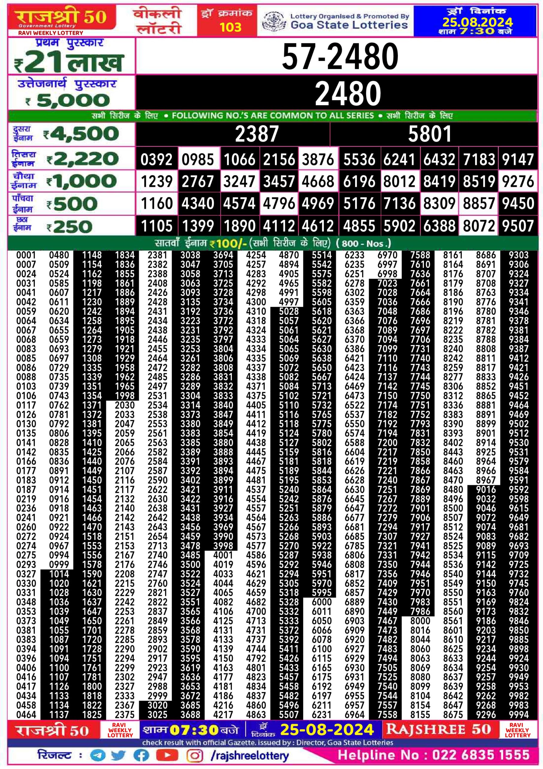 rajshree 50 lottery result 7:30pm