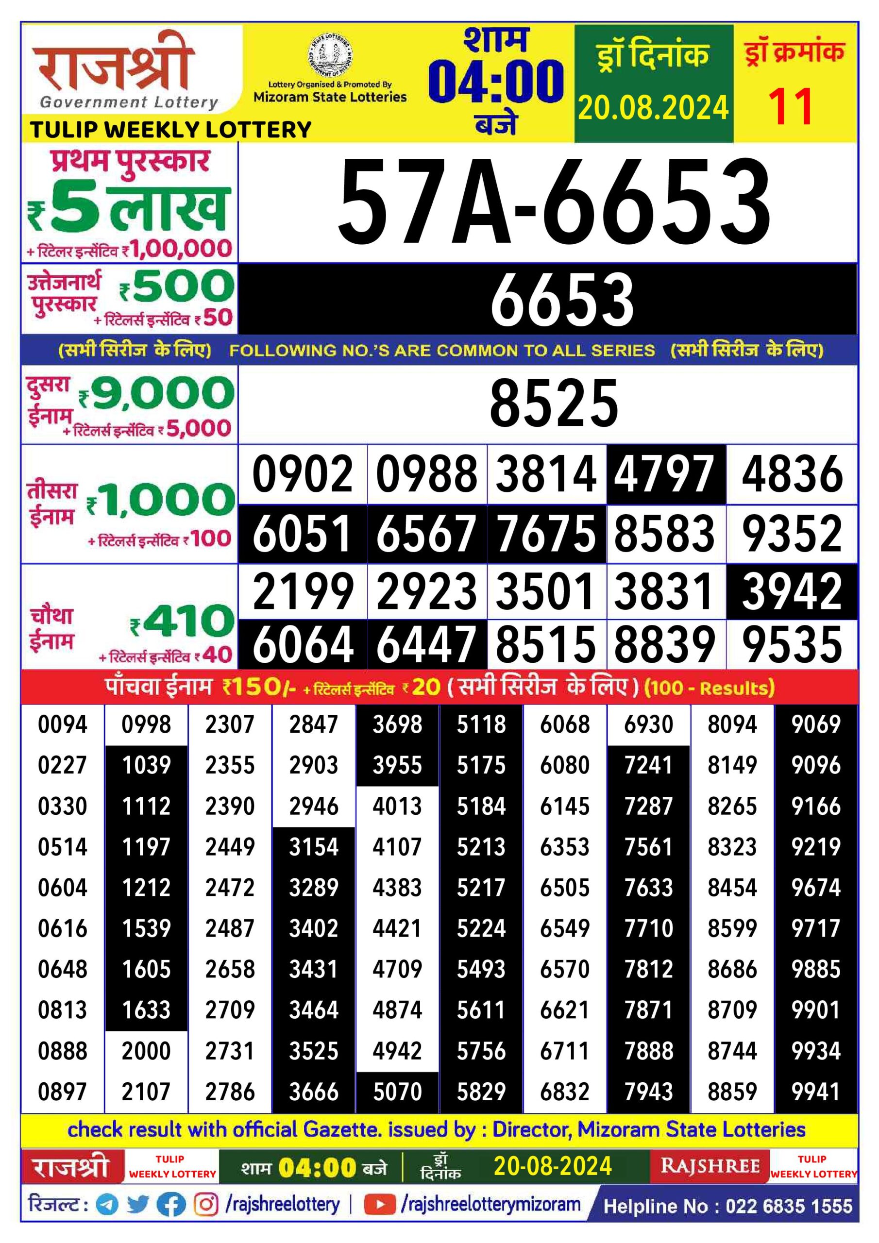 rajshree lottery result 4pm