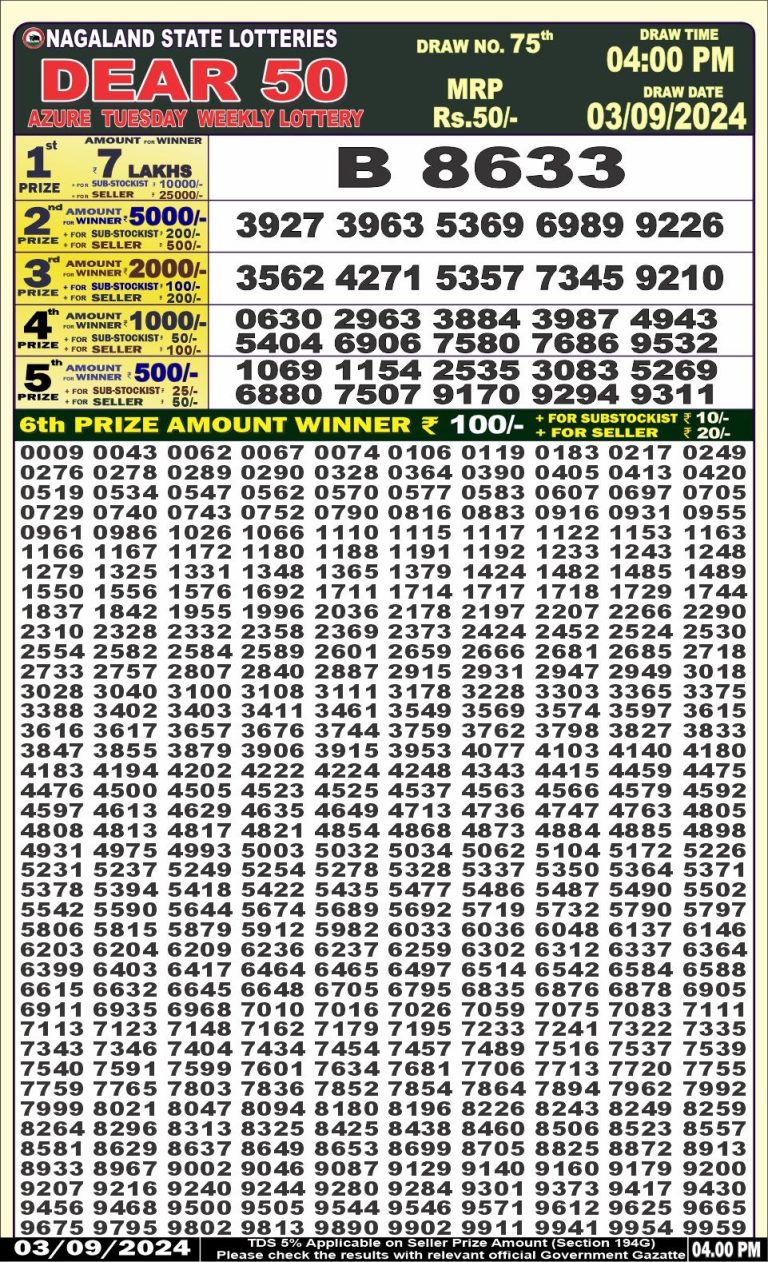 dear 50 weekly lottery result 4pm