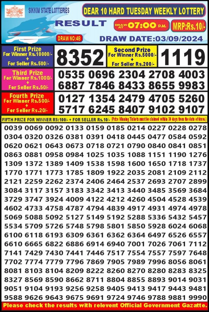 dear 10 weekly lottery result 7pm