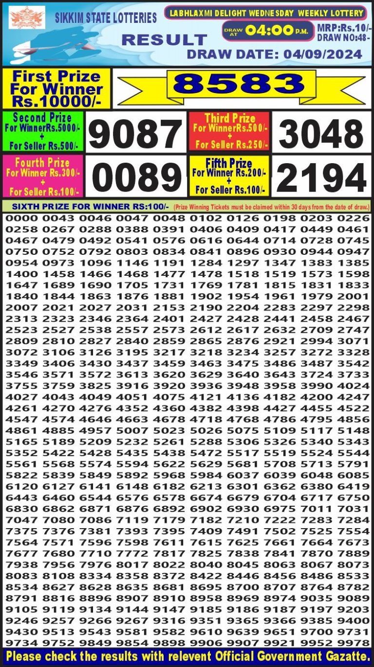 labh laxmi weekly lottery result 4pm