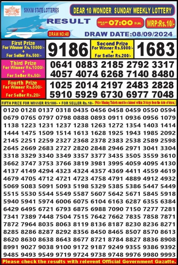 dear 10 weekly lottery result 7pm