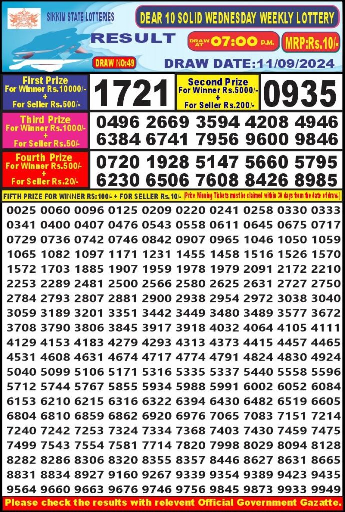 dear 10 weekly lottery result 7pm