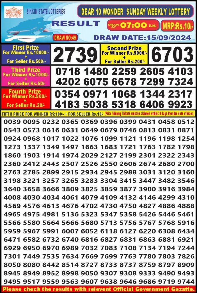 dear 10 weekly lottery result 7pm