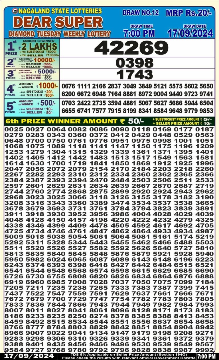 dear super weekly lottery result 7pm