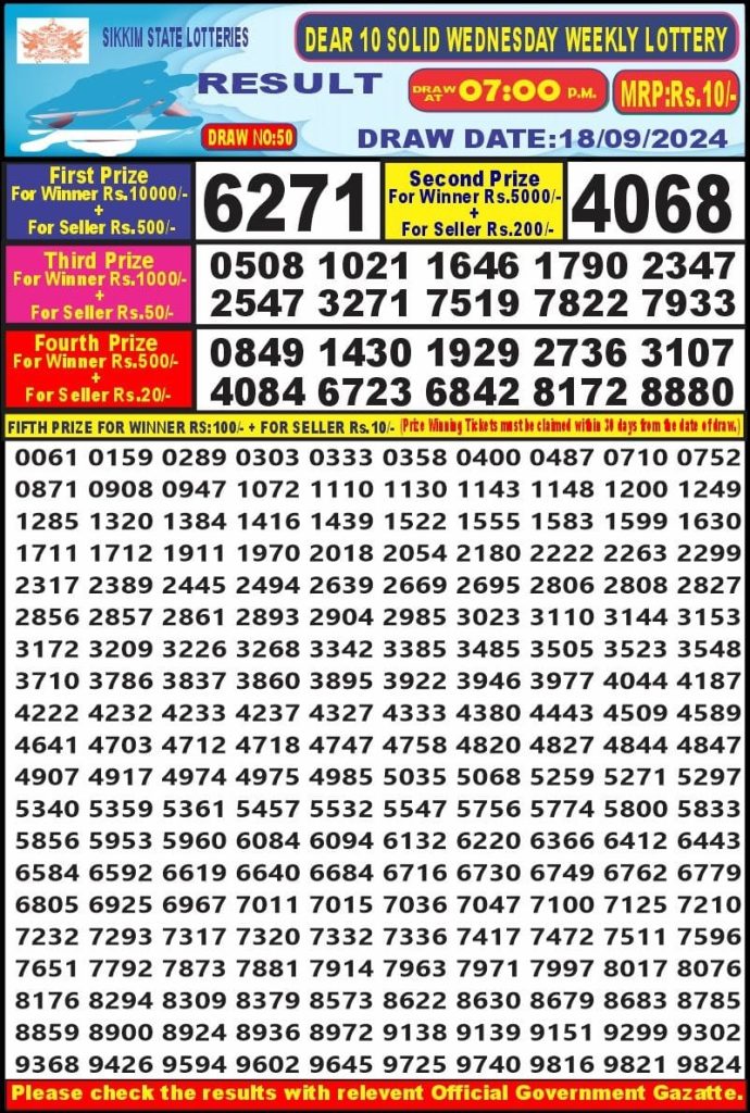 dear 10 weekly lottery result 7pm