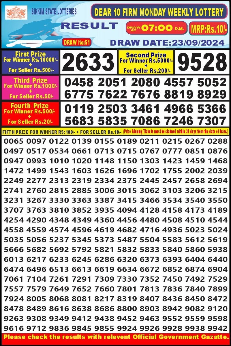 dear 10 weekly lottery result 7pm