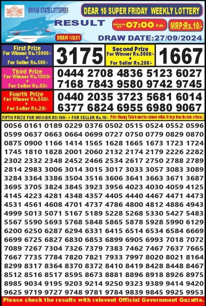 dear 10 weekly lottery result 7pm