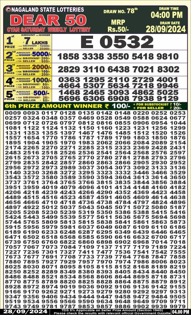 dear 50 weekly lottery result 4pm