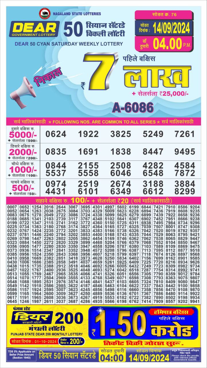 dear 50 weekly lottery result 4pm