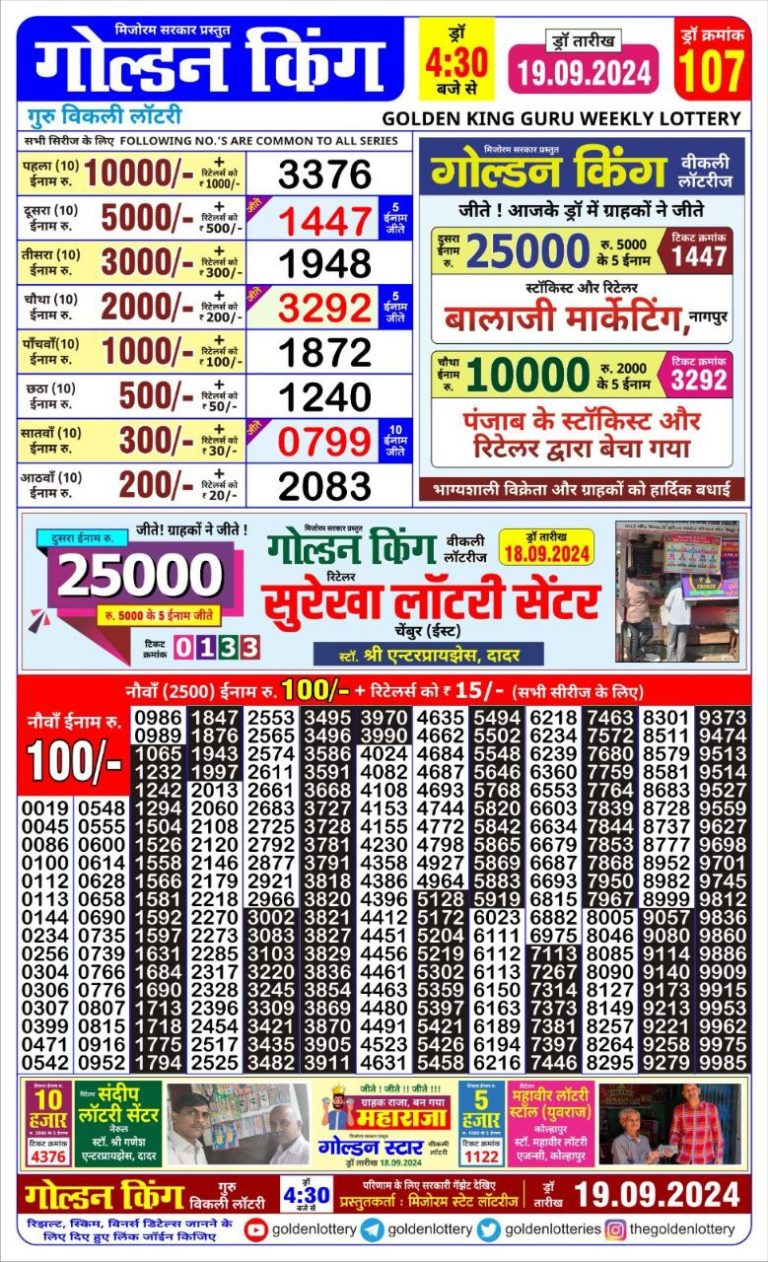 golden king weekly lottery result 4:30pm