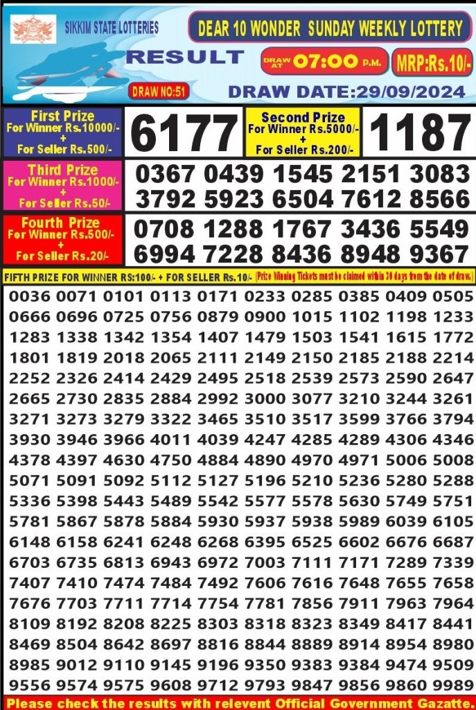 dear 10 weekly lottery result 7pm