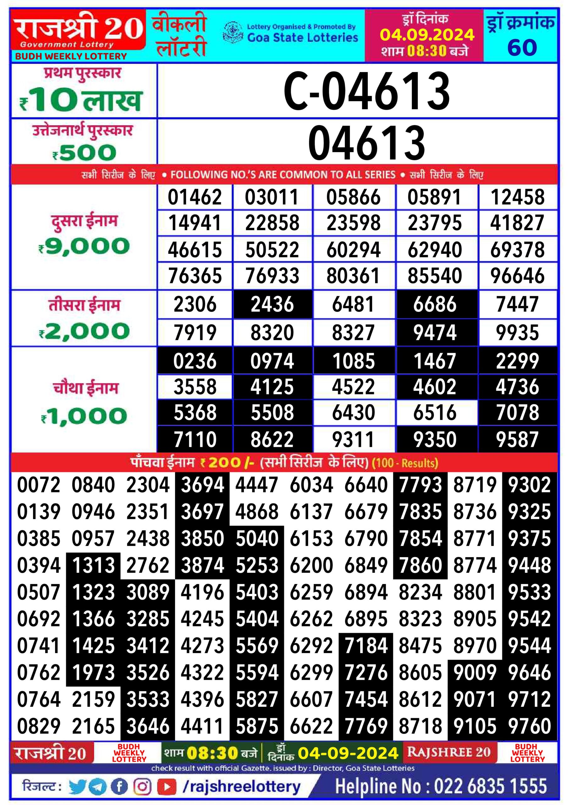 rajshree 20 lottery result 8:30pm