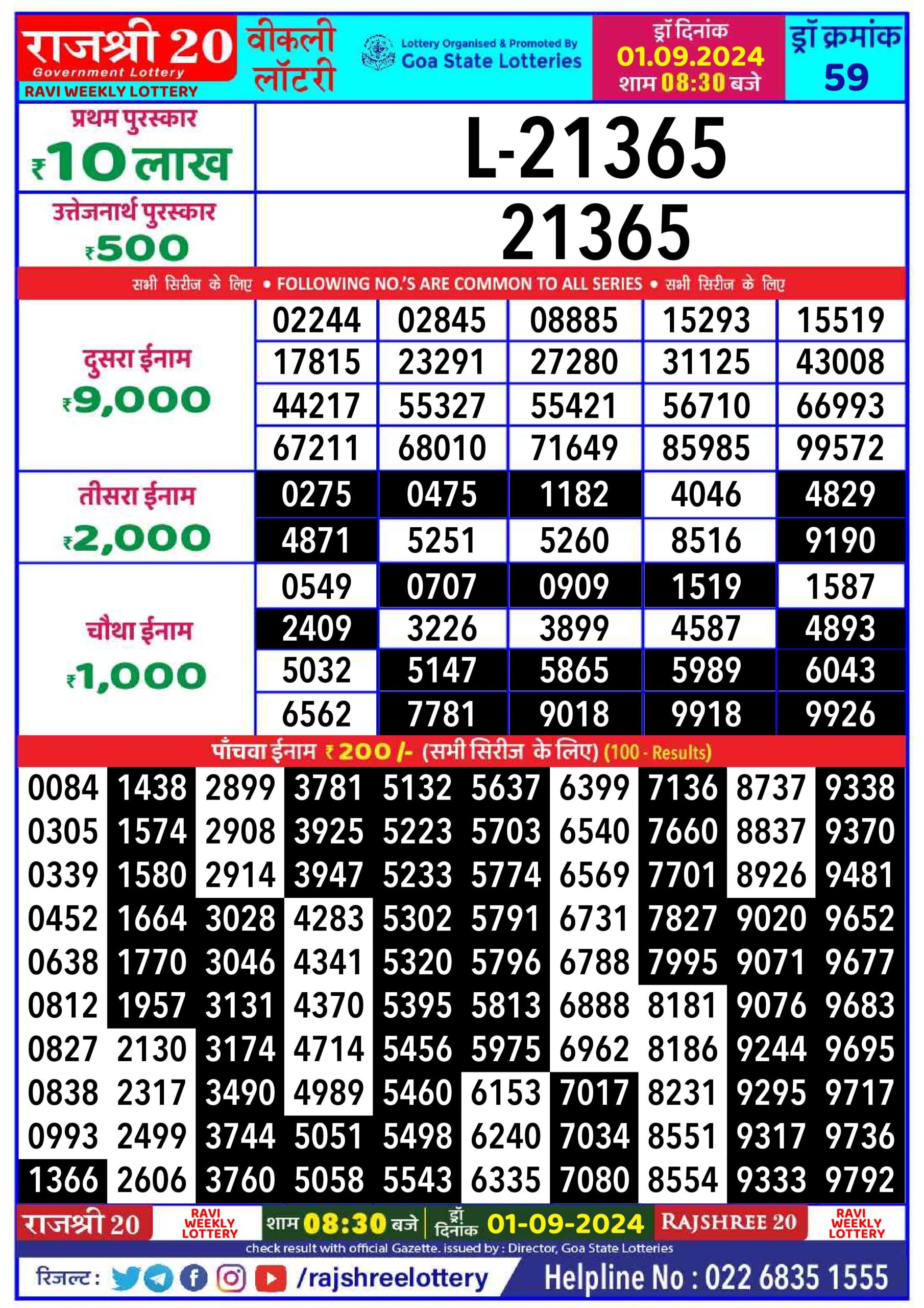 rajshree 20 lottery result 8:30pm