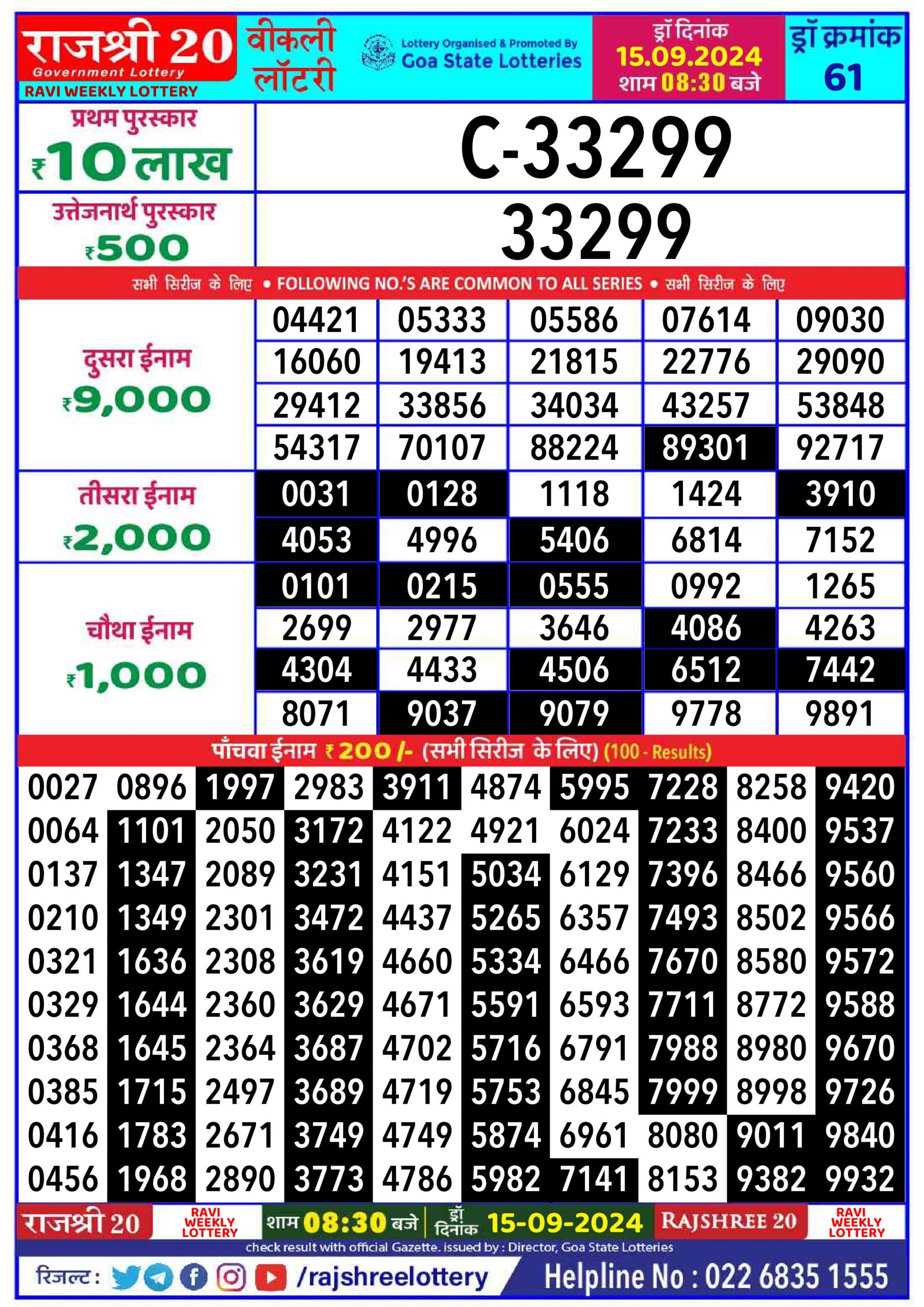 rajshree 20 lottery result 8:30pm