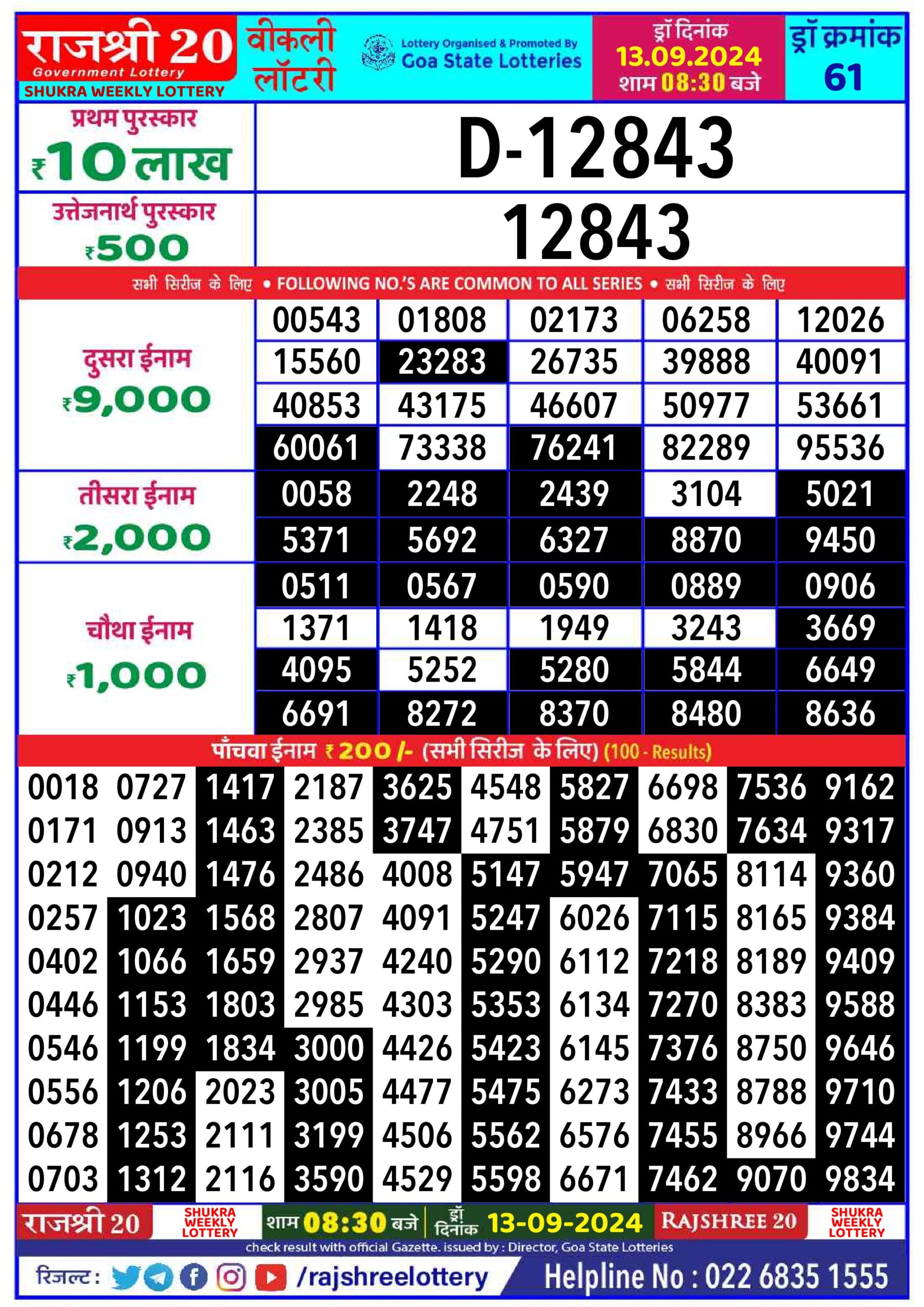 rajshree 20 lottery result 8:30pm