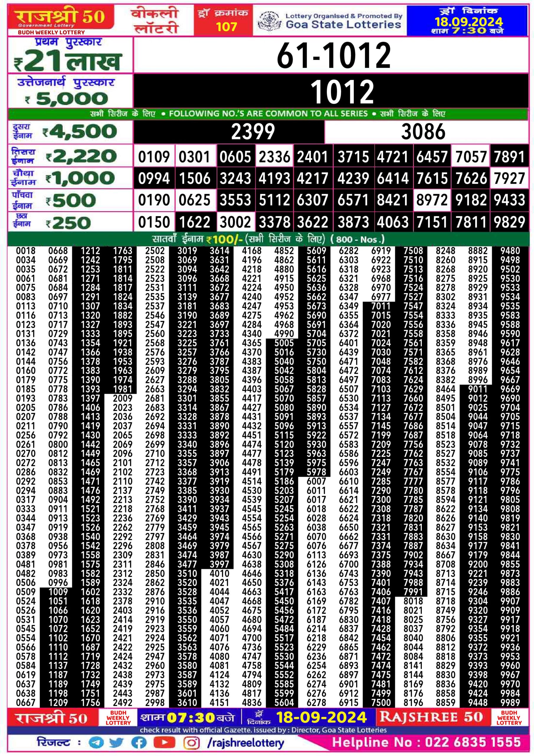 rajshree 50 lottery result 7:30pm