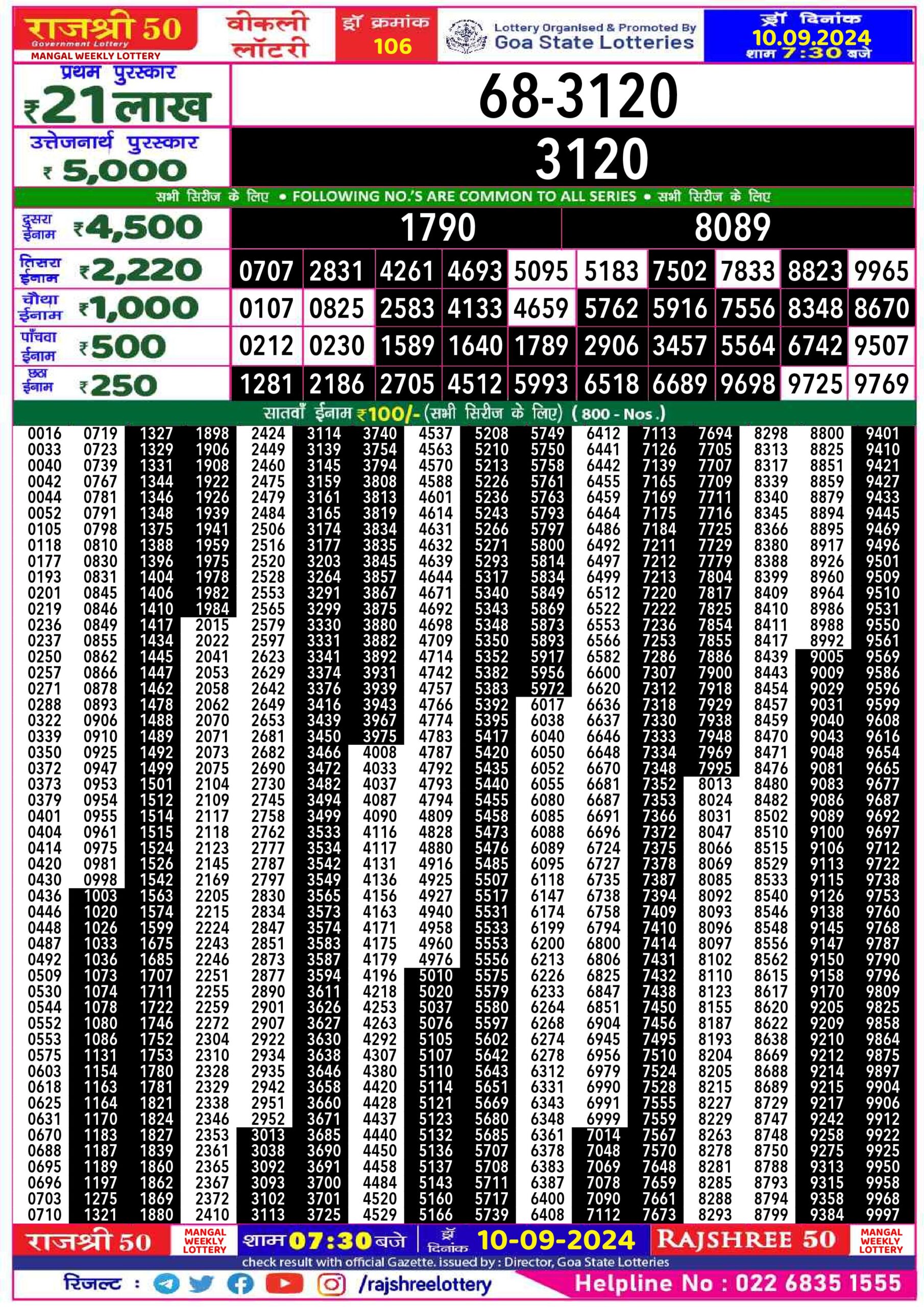 rajshree 50 lottery result 7:30pm