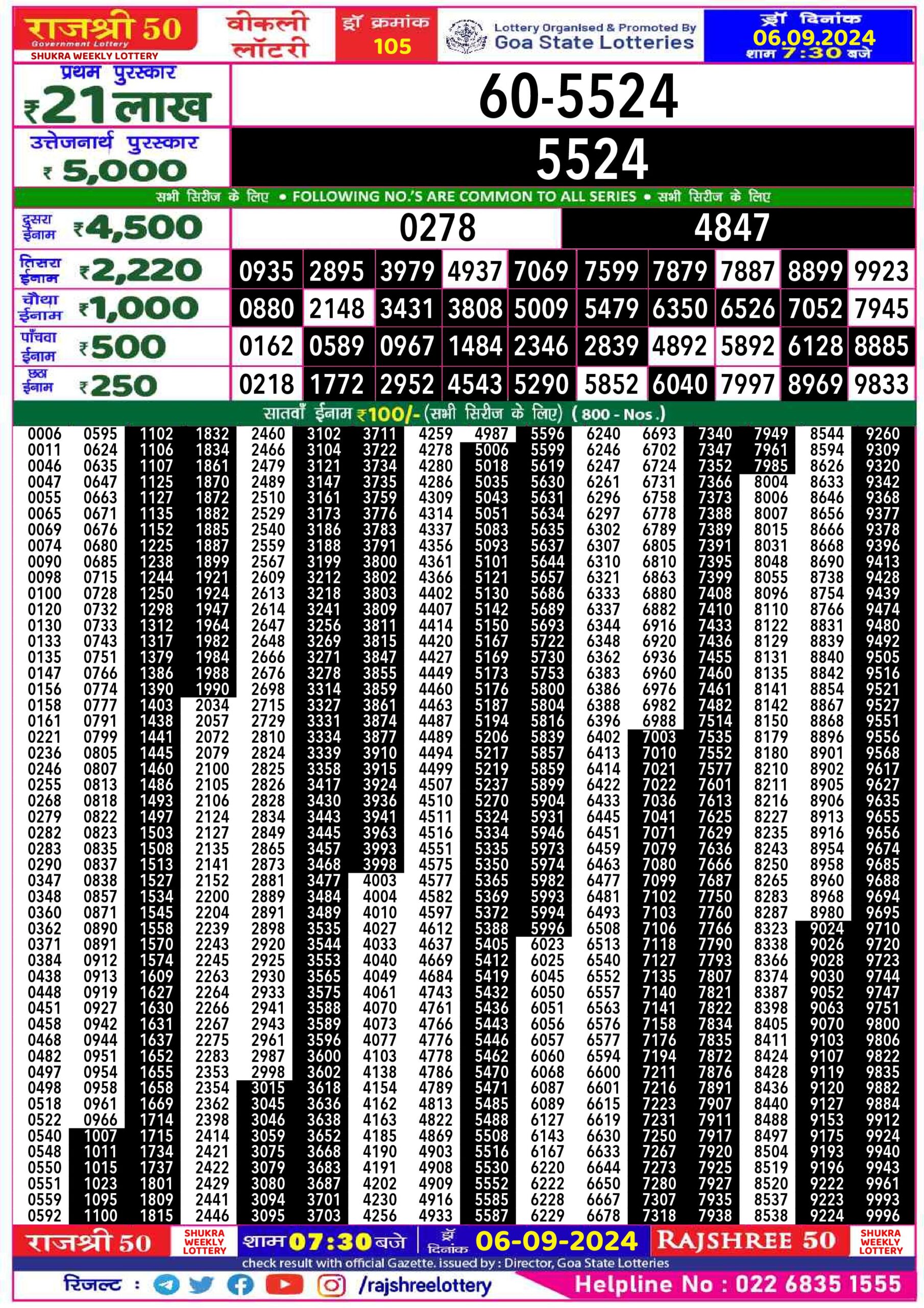 rajshree 50 lottery result 7:30pm