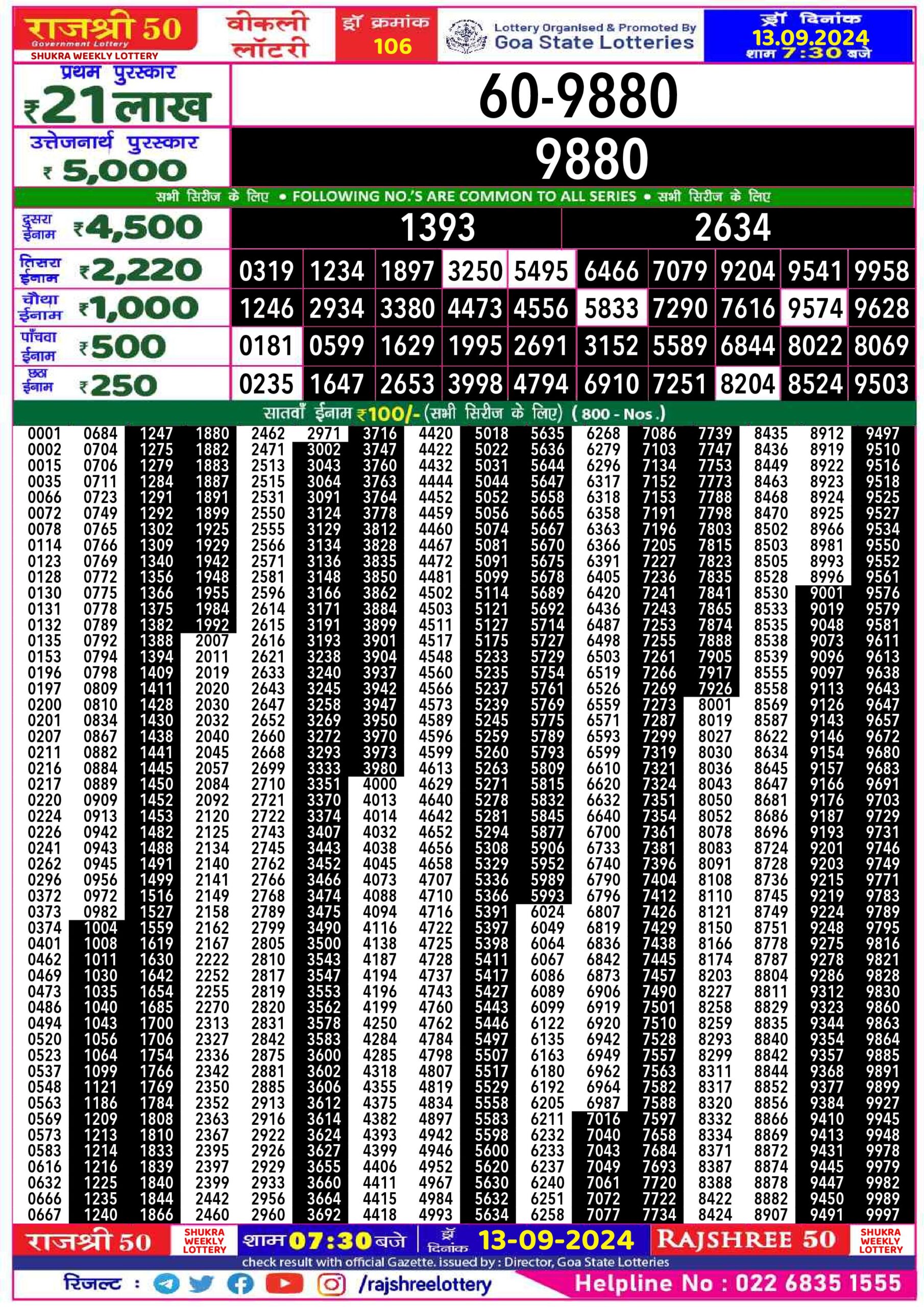 rajshree 50 lottery result 7:30pm