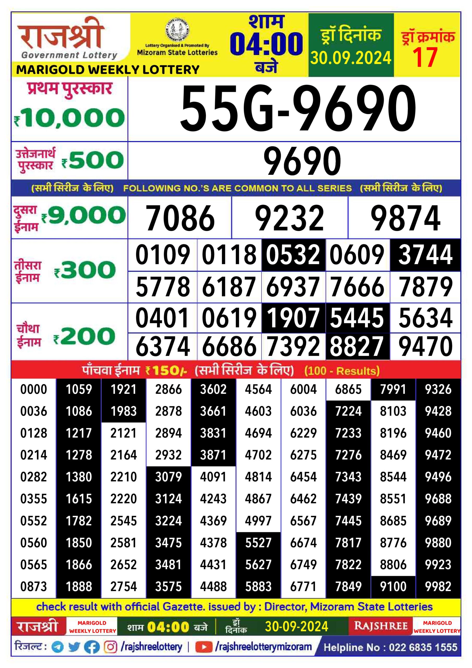 rajshree lottery result 4pm