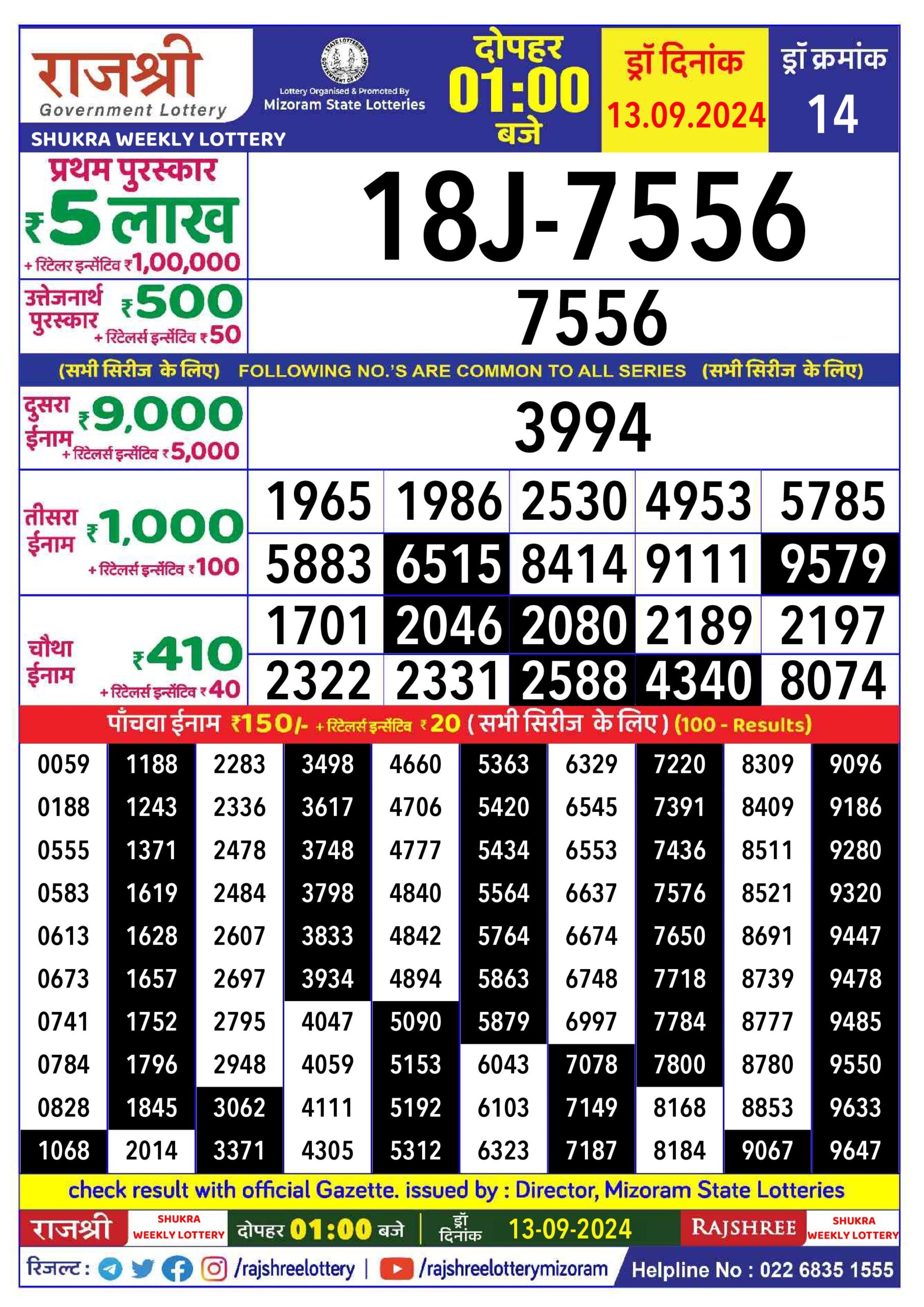 rajshree lottery result 1pm