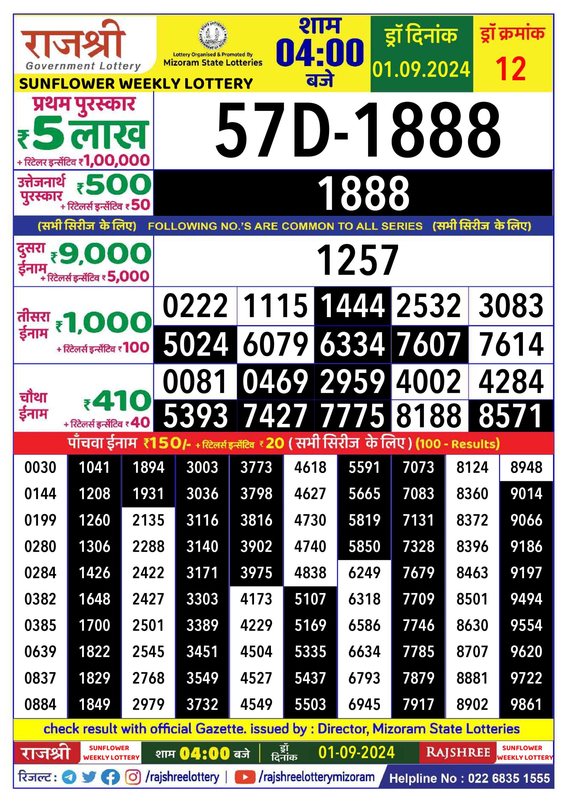 rajshree lottery result 4pm