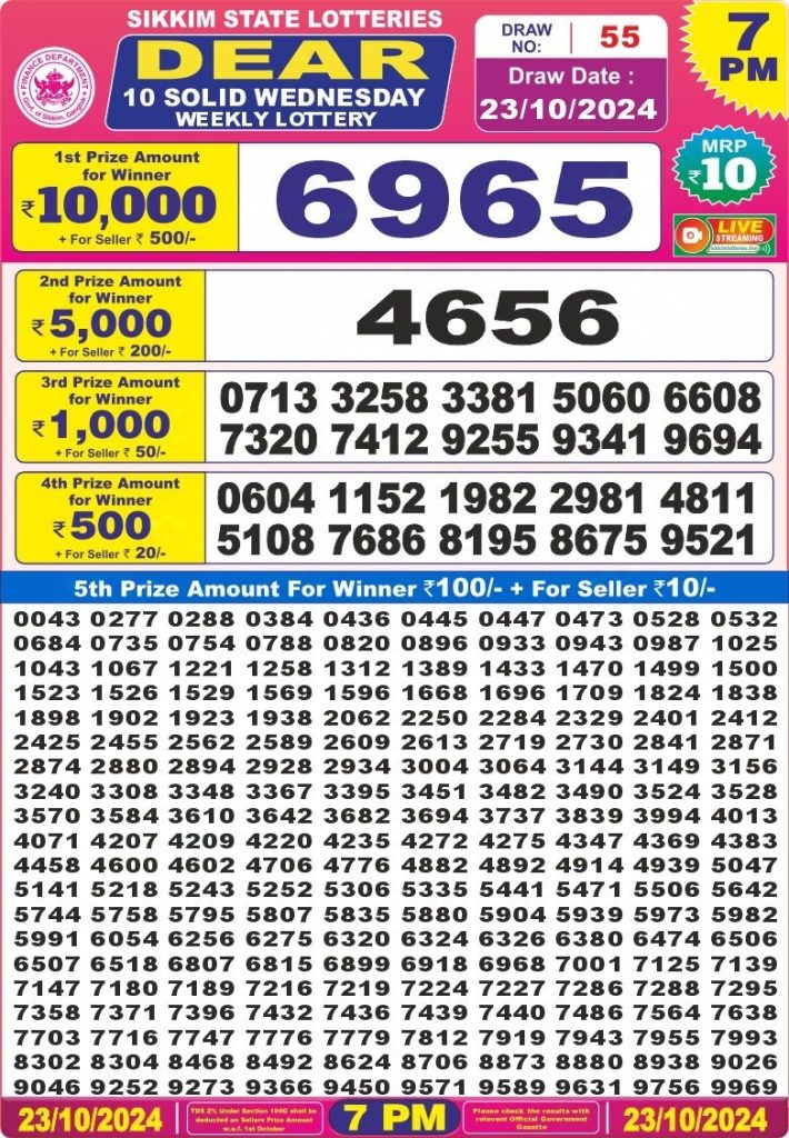 dear 10 weekly lottery result 7pm