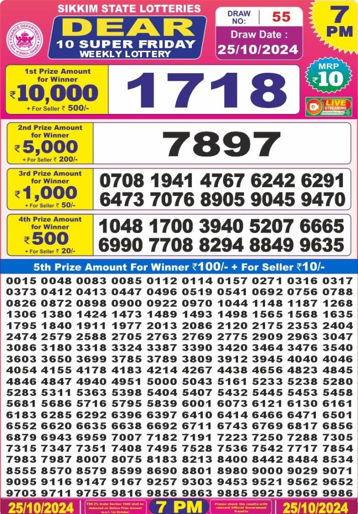 dear 10 weekly lottery result 7pm