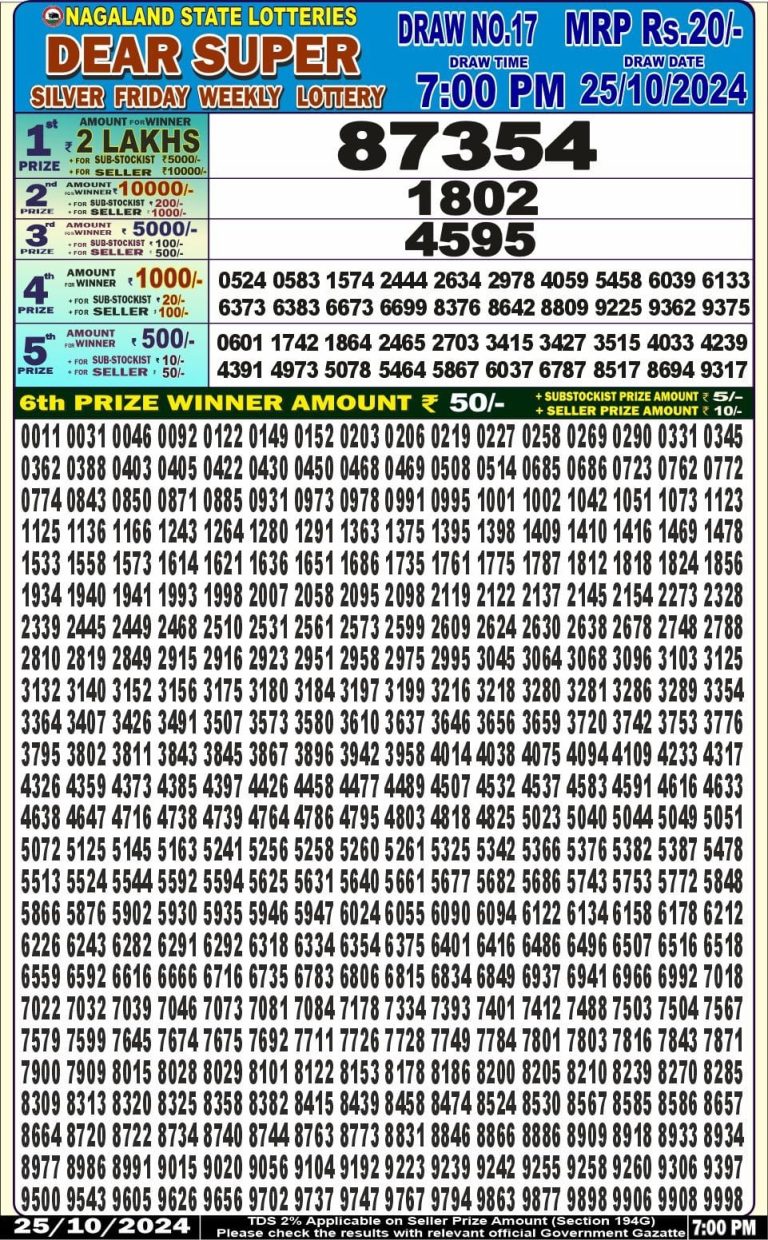 dear super weekly lottery result 7pm