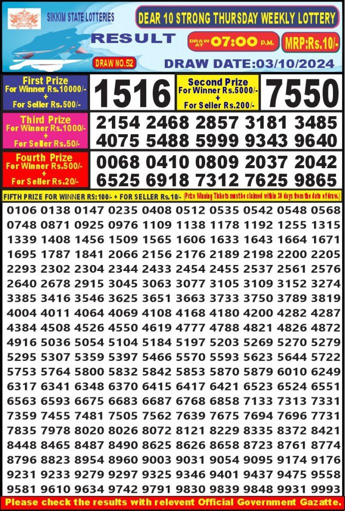 dear 10 weekly lottery result 7pm