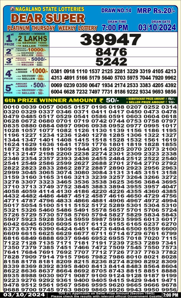 dear super weekly lottery result 7pm