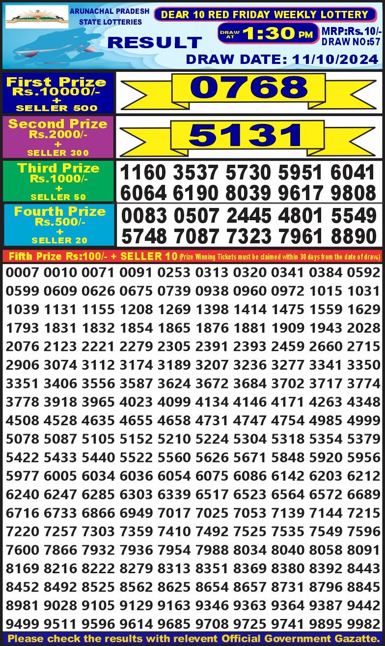 dear 10 weekly lottery result 1:30pm