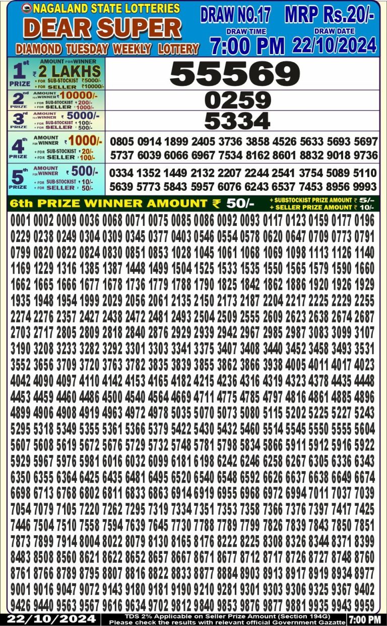 dear super weekly lottery result 7pm