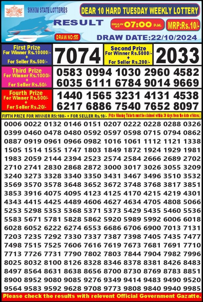 dear 10 weekly lottery result 7pm