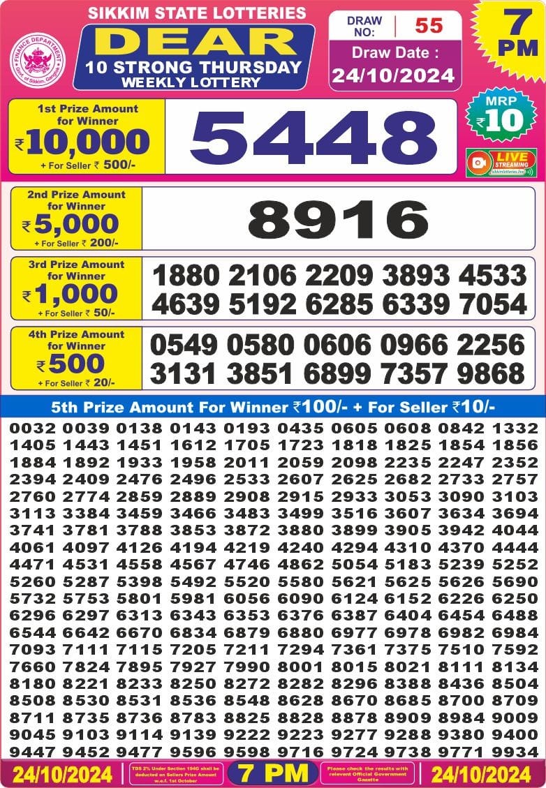 dear 10 weekly lottery result 7pm