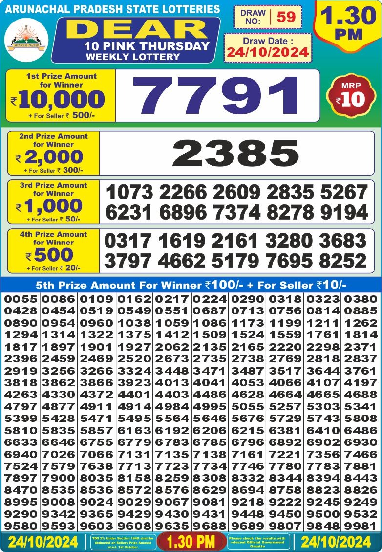 dear 10 weekly lottery result 1:30pm